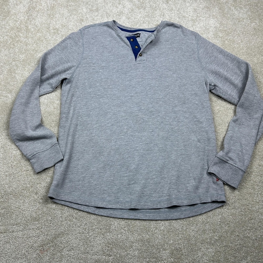 Levi's Shirt Mens Medium Gray Long Sleeve Thermal Henley Tagless Casual Knit